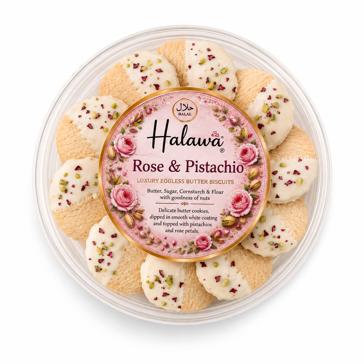 Rose & Pistachio Luxury Eggless Butter Biscuits (400g)